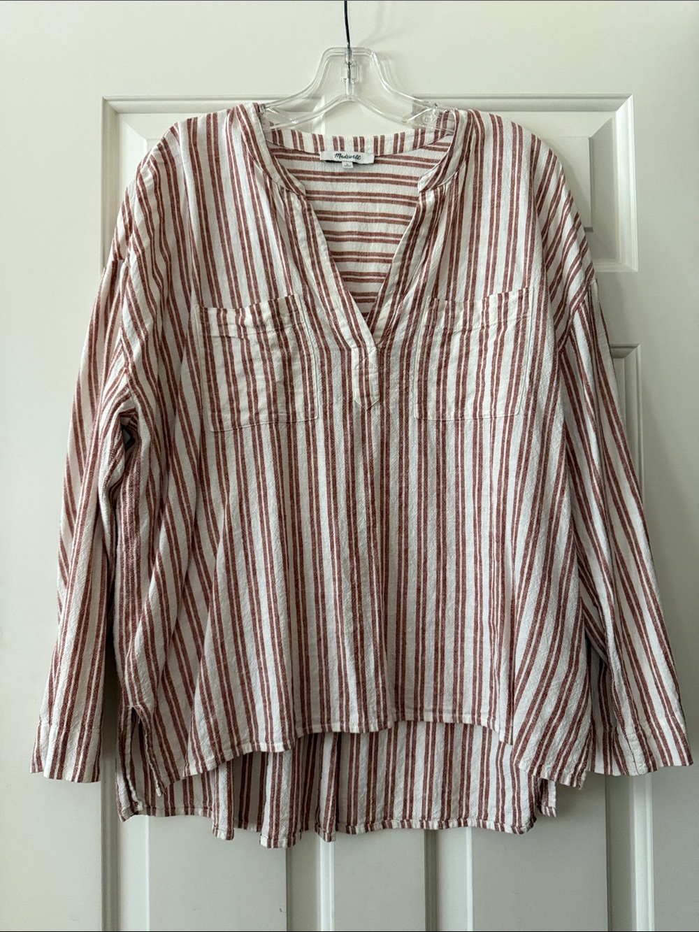 Madewell Striped V-Neck Tunic in Rust and White
